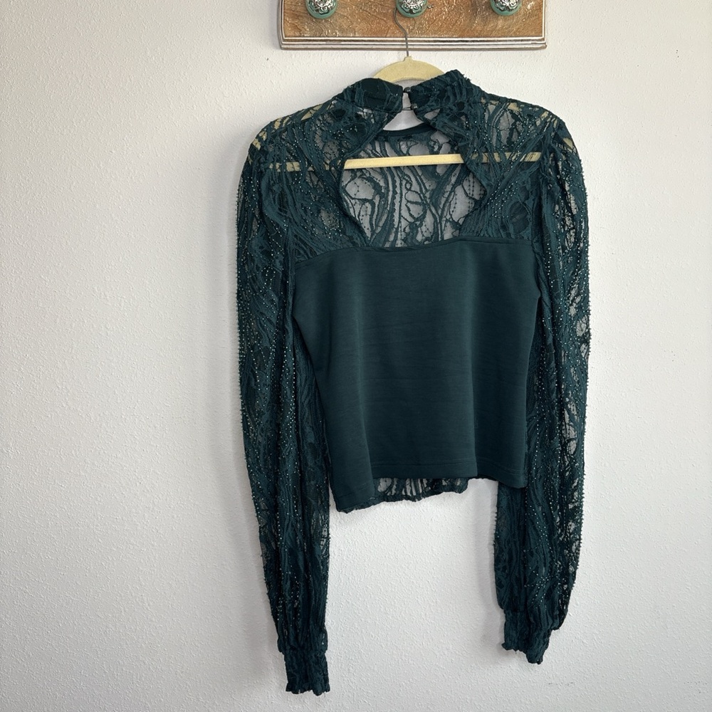 BKE Classy Dark Green Lace Blouse - Picture 6 of 6